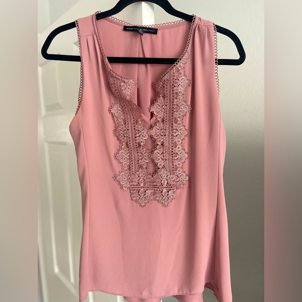 White House Black Market Amara Lace Mauve Blouse Size S